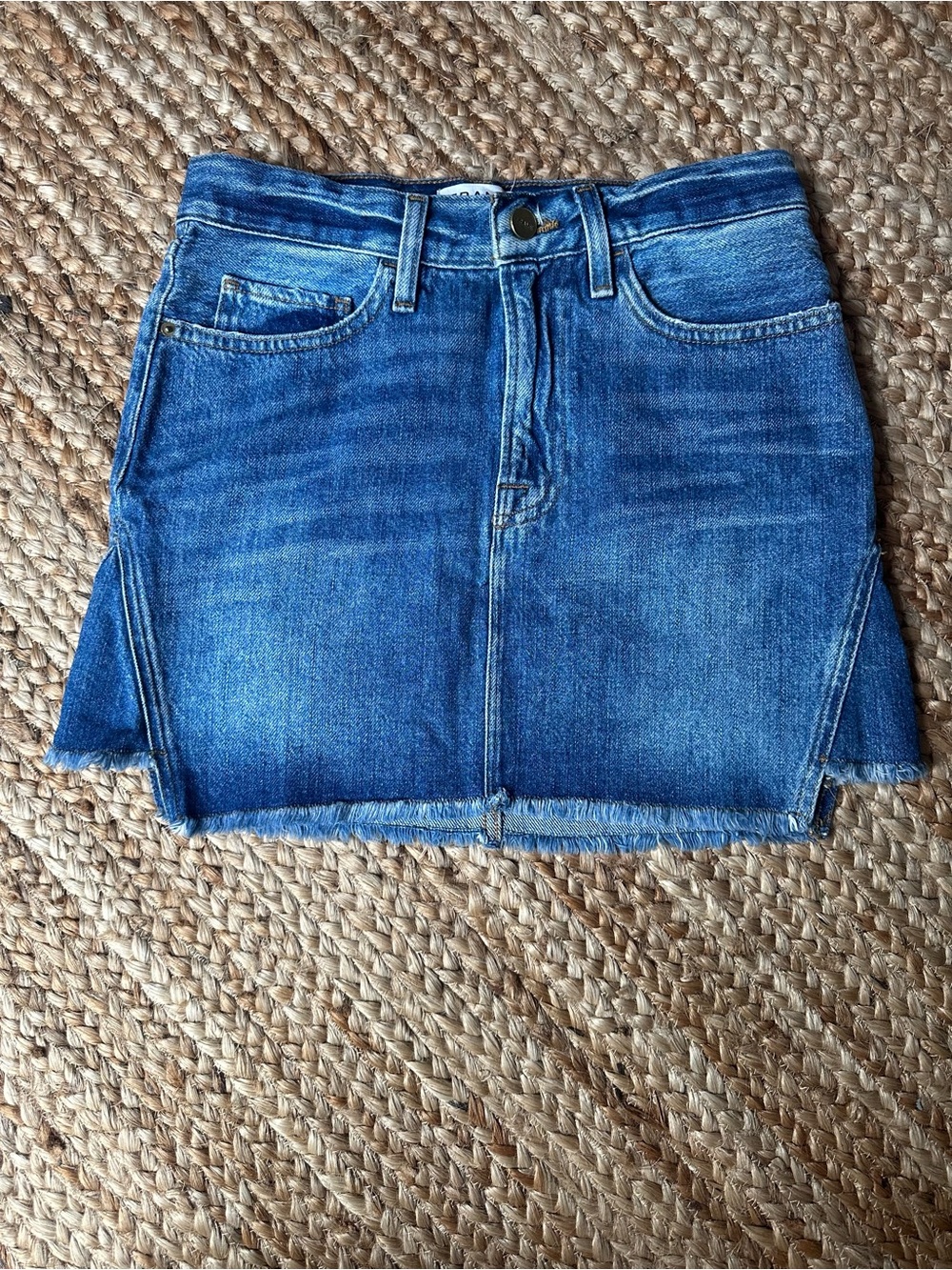 FRAME Y2K Americana Indie Sleaze Cowboycore Denim Frayed Edge Mini Skirt Size 25